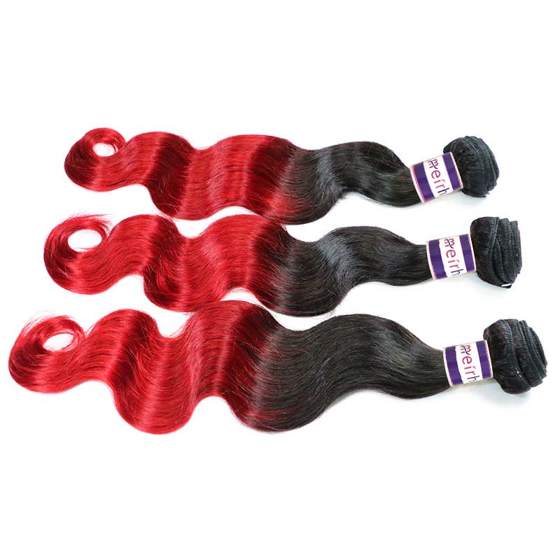 Colored Human Hair Extensions Body Wave Colored Hair 1B/Red